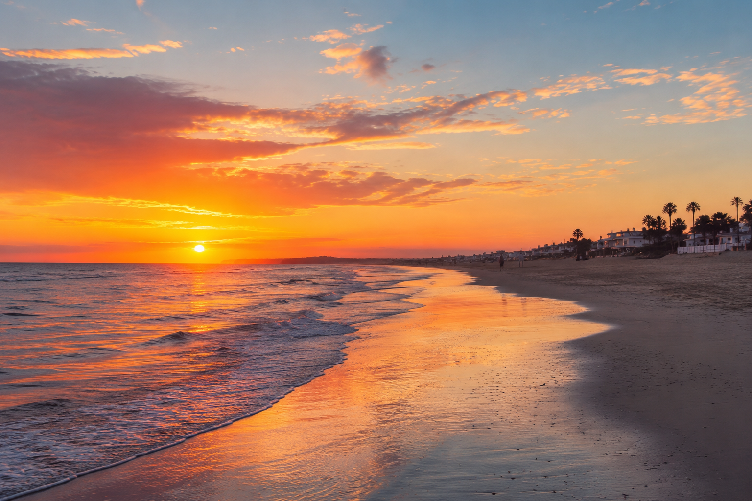 Atardecer en la playa de Cádiz